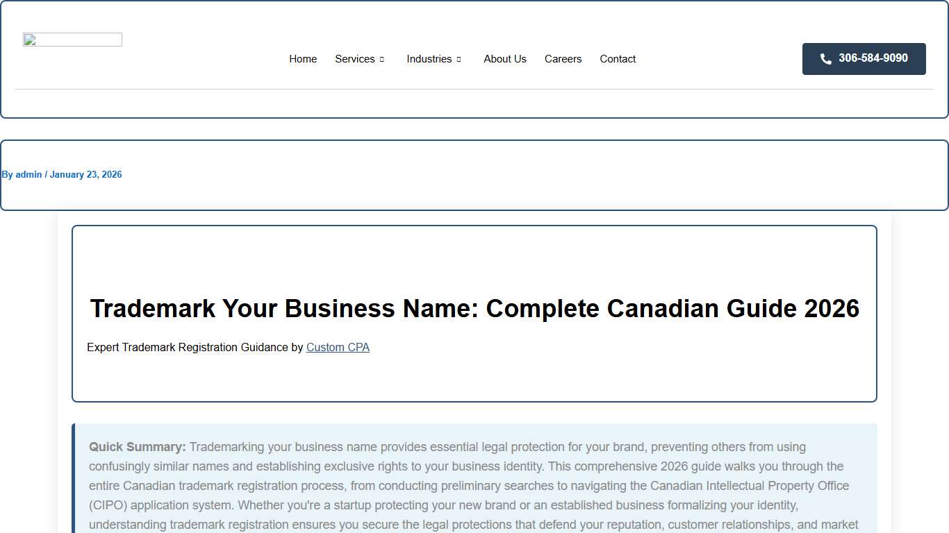 Trademark Your Business Name: Complete Canadian Guide 2026 - Custom Accounting & CFO Advisory Saskatchewan